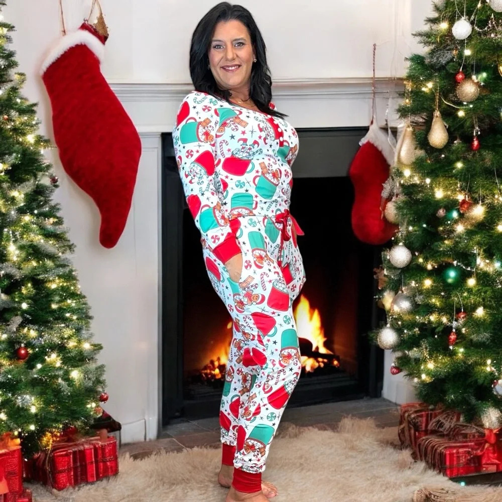 Shirley & Stone Christmas Jogger Lounge Pajama Set Hot Cocoa Gingerbread‎ Man - Picture 2 of 14